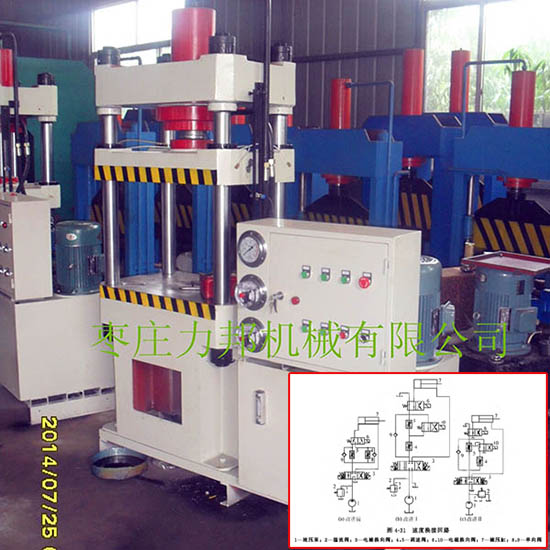 四柱三梁液压机液调速回路结构原理与实物对比图